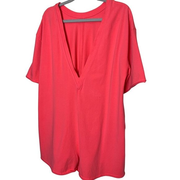 Free People Hot Shot Tee Romper Electric Sunset Coral Pink Oversized XS/S NWOT - Picture 7 of 12